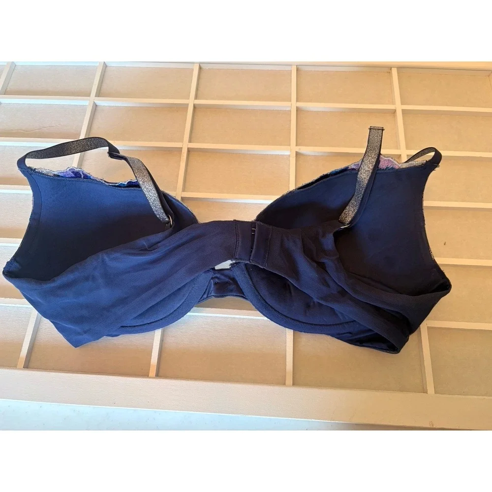 Victoria's Secret Dream Angels Navy Blue Floral Embroidered Plunge Bra 38C